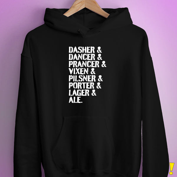 Santa's Reindeer Beer List Hoodie - Black